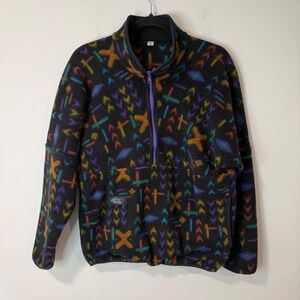 Early Winters Polartec Fleece Pullover M Black Multi Vintage Aztec 1/4 Zip